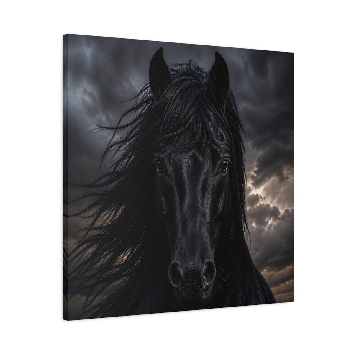 Animals Horse Black Dramatic Canvas Print Wall Art – Living Room, Above Couch - YesArtYes
