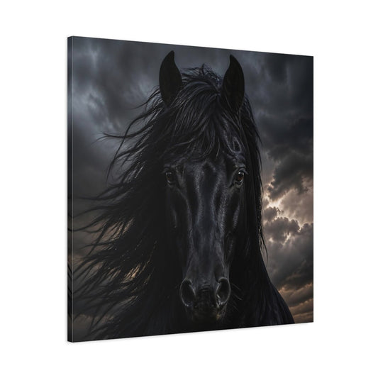 Animals Horse Black Dramatic Canvas Print Wall Art – Living Room, Above Couch - YesArtYes