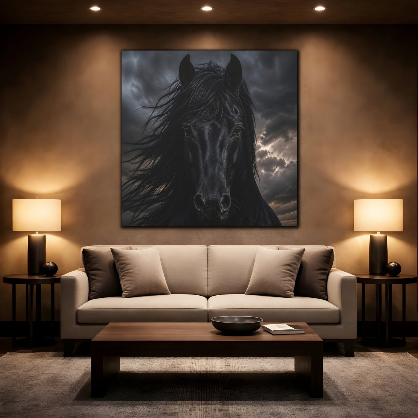 Animals Horse Black Dramatic Canvas Print Wall Art – Living Room, Above Couch - YesArtYes