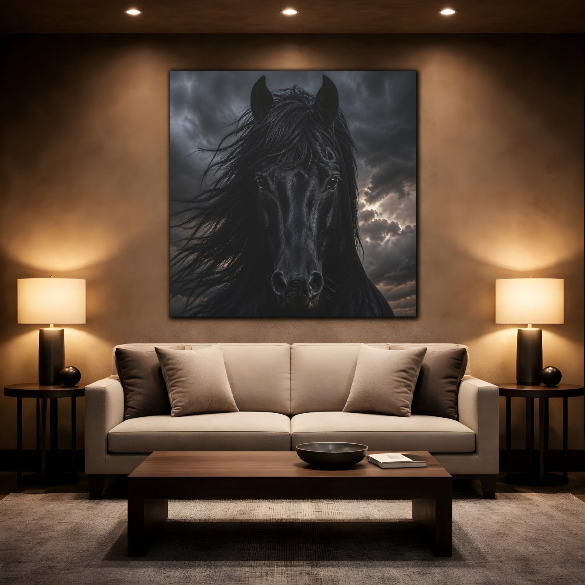 Animals Horse Black Dramatic Canvas Print Wall Art – Living Room, Above Couch - YesArtYes