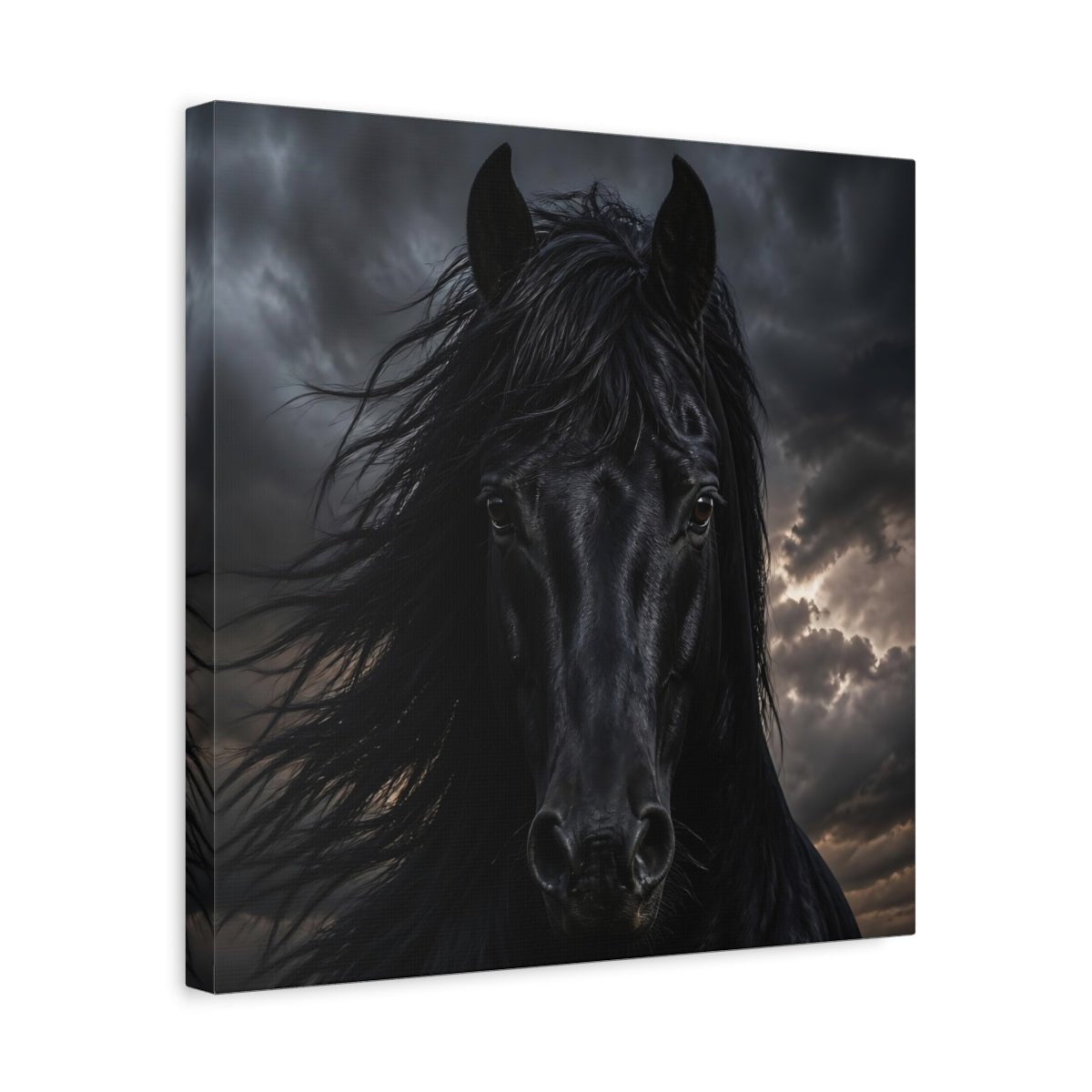 Animals Horse Black Dramatic Canvas Print Wall Art – Living Room, Above Couch - YesArtYes