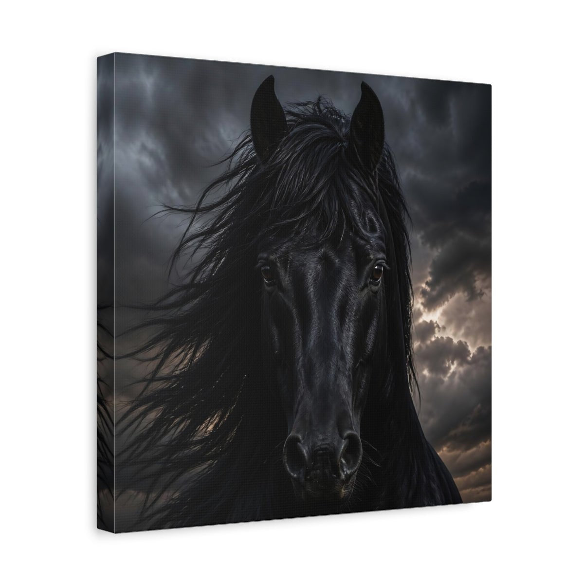 Animals Horse Black Dramatic Canvas Print Wall Art – Living Room, Above Couch - YesArtYes