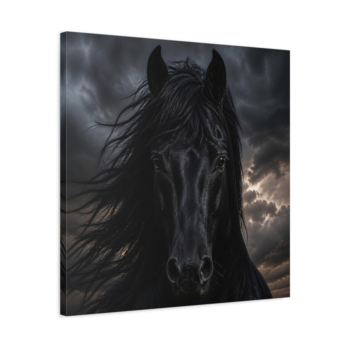 Animals Horse Black Dramatic Canvas Print Wall Art – Living Room, Above Couch - YesArtYes