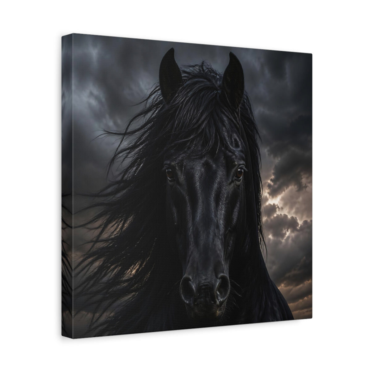 Side Mockup 7. Animals Horse Black Dramatic shown as canvas print