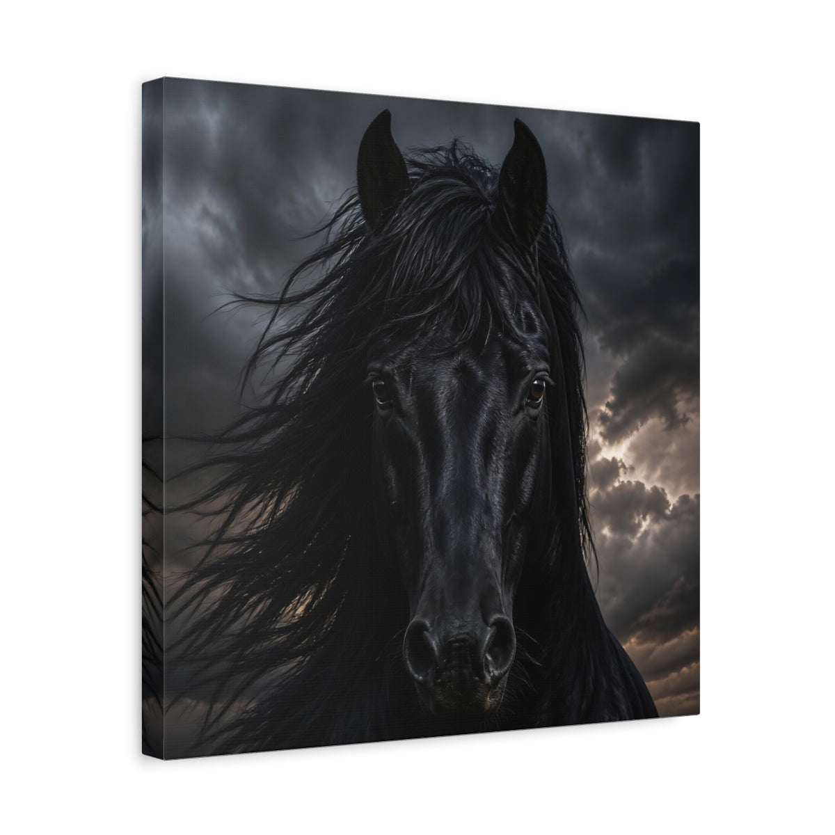 Side Mockup 6. Animals Horse Black Dramatic shown as canvas print