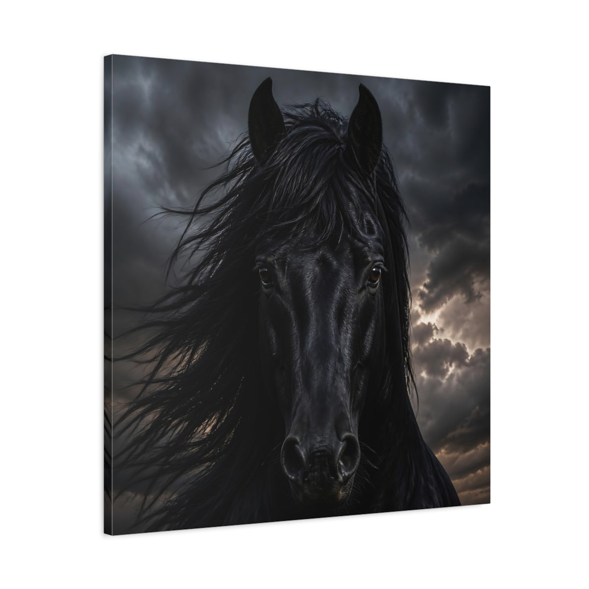 Side Mockup 3. Animals Horse Black Dramatic shown as canvas print