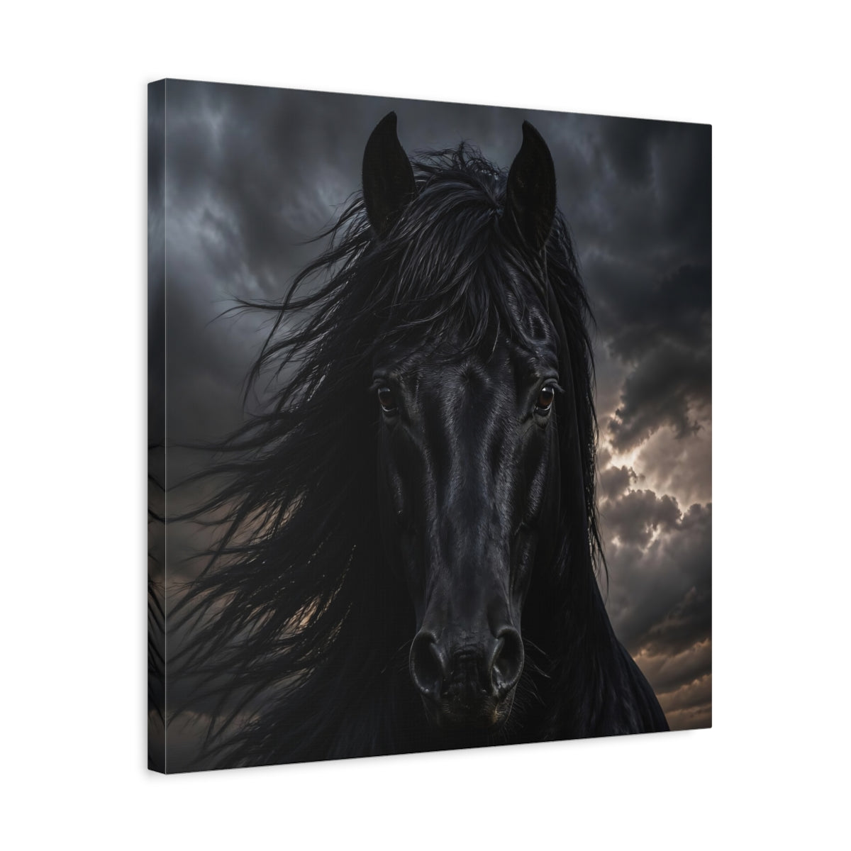 Side Mockup 5. Animals Horse Black Dramatic shown as canvas print