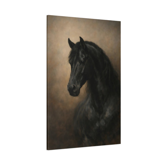 Main Mockup. Animals Horse Black Horse shown as stretched canvas wall art