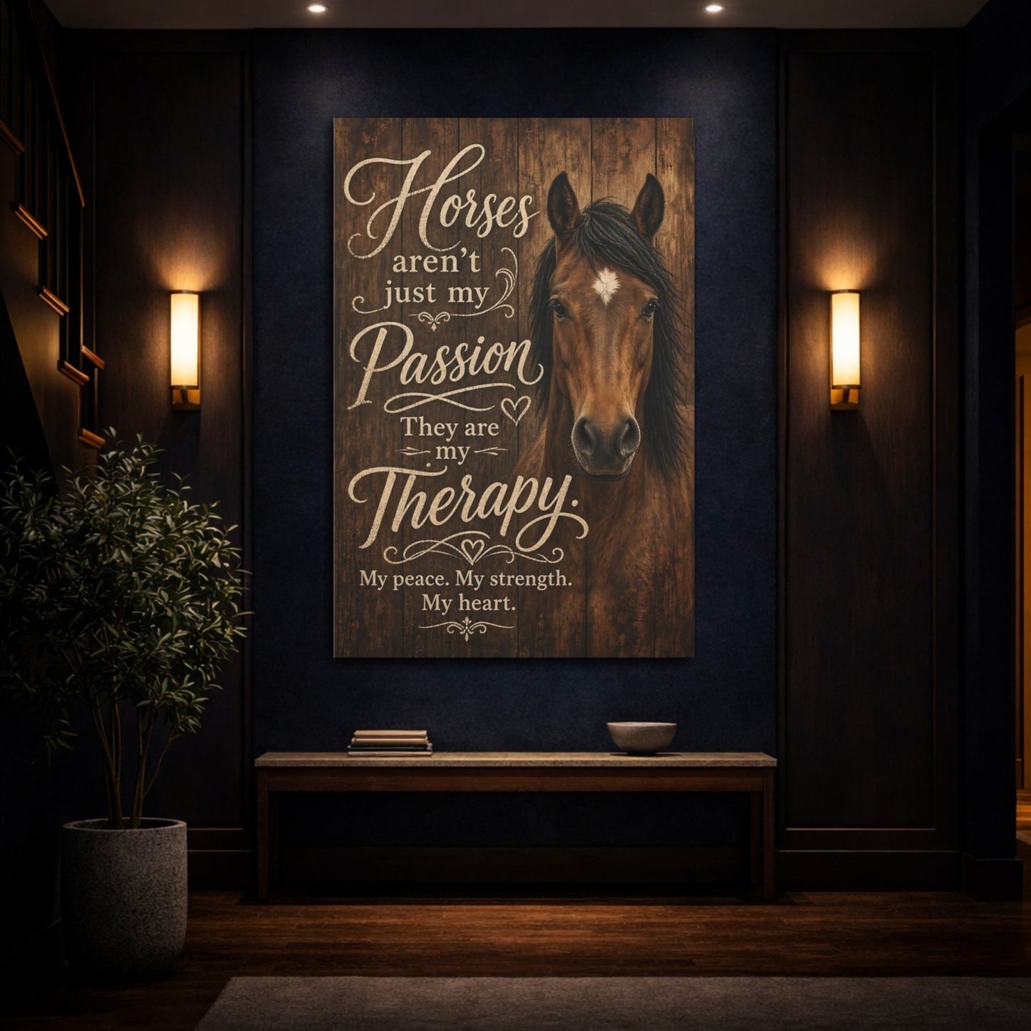 Animals Horse Brown And Cream Canvas Print – Living Room, Above Console Table - YesArtYes