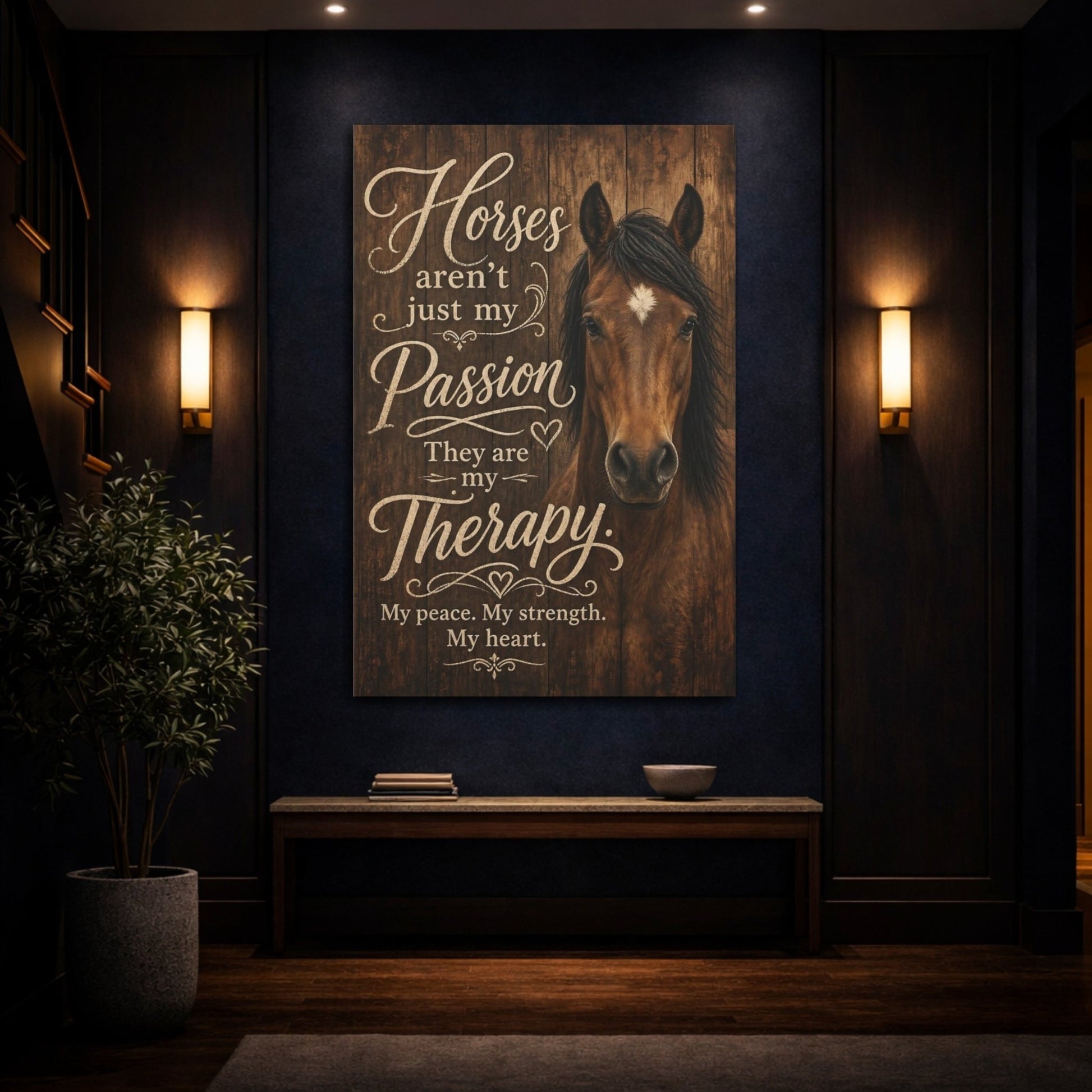 Animals Horse Brown And Cream Canvas Print – Living Room, Above Console Table - YesArtYes
