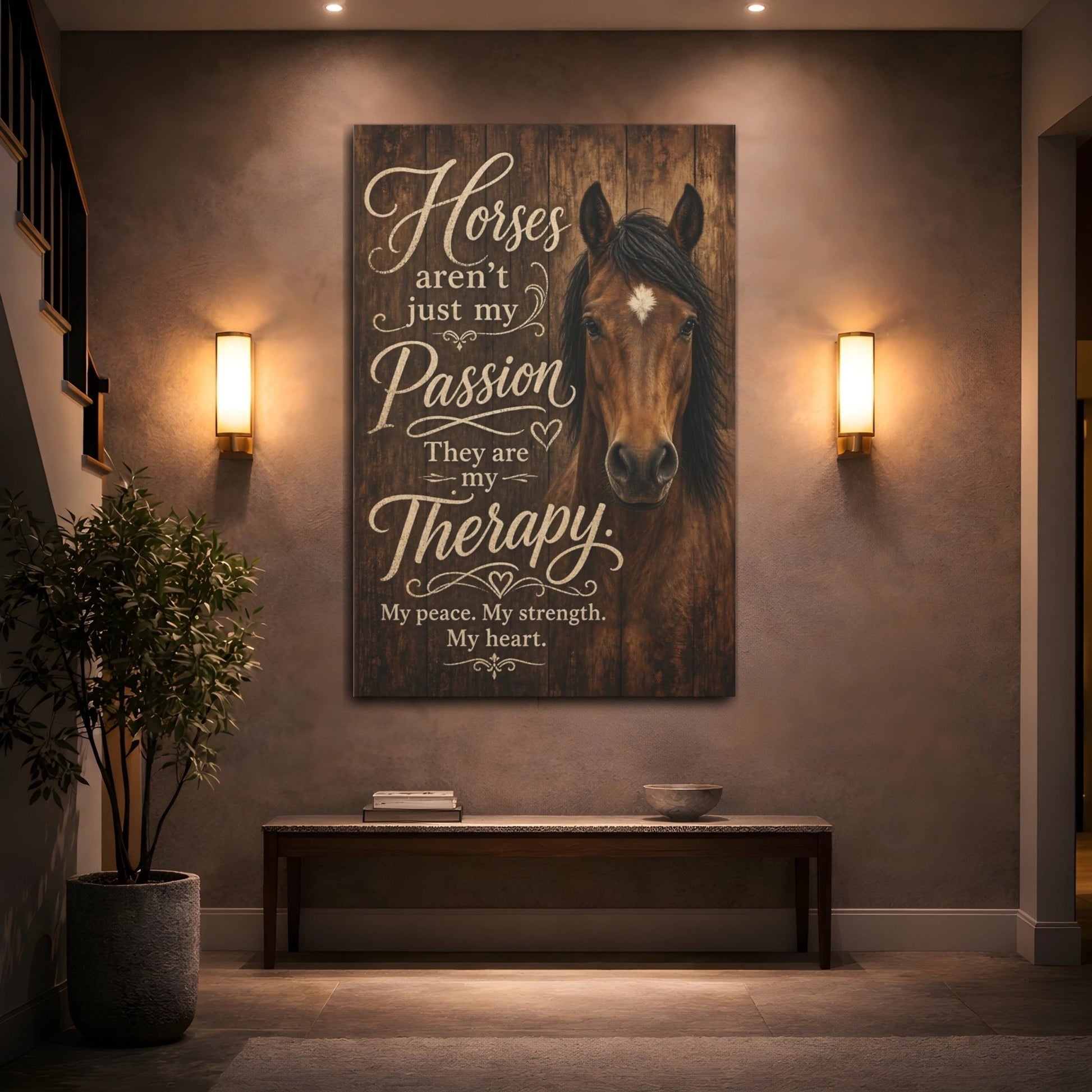 Animals Horse Brown And Cream Canvas Print – Living Room, Above Console Table - YesArtYes