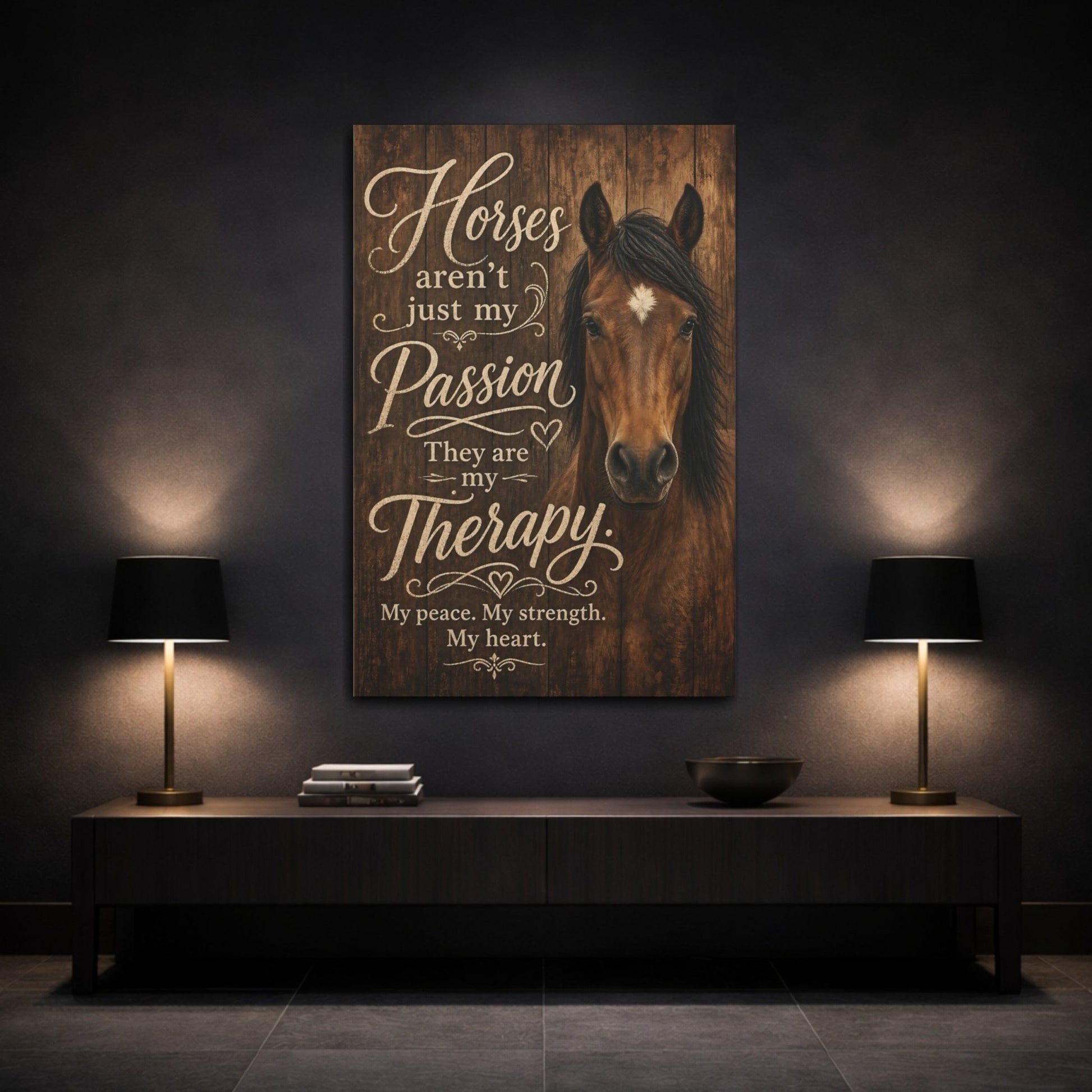 Animals Horse Brown And Cream Canvas Print – Living Room, Above Console Table - YesArtYes