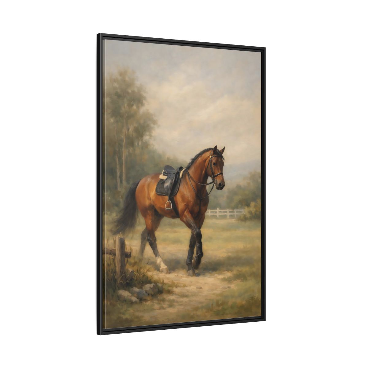 Main Mockup. Animals Horse Brown And Green shown as stretched canvas wall art