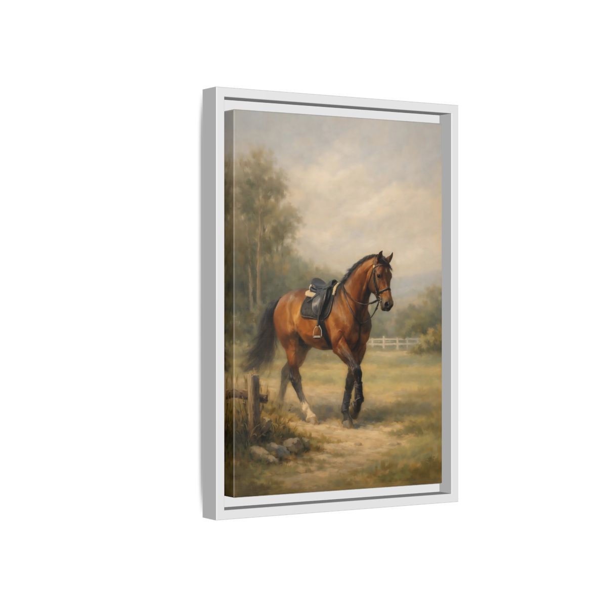 Side Mockup 4. Animals Horse Brown And Green shown as stretched canvas wall art