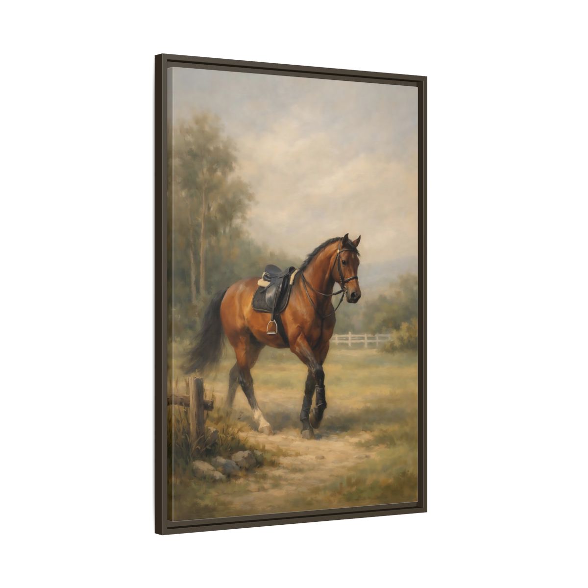 Side Mockup 10. Animals Horse Brown And Green shown as stretched canvas wall art
