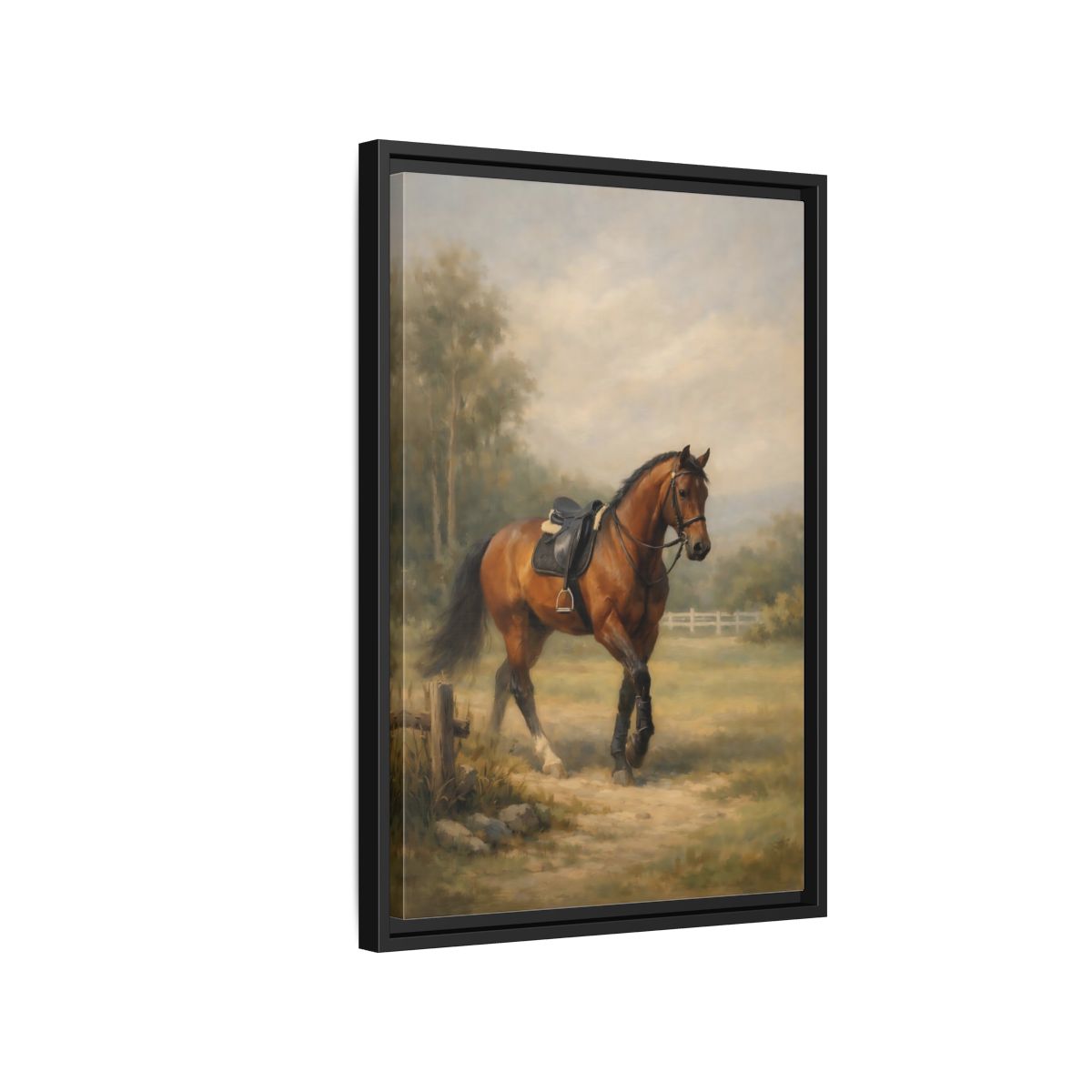 Side Mockup 3. Animals Horse Brown And Green shown as stretched canvas wall art