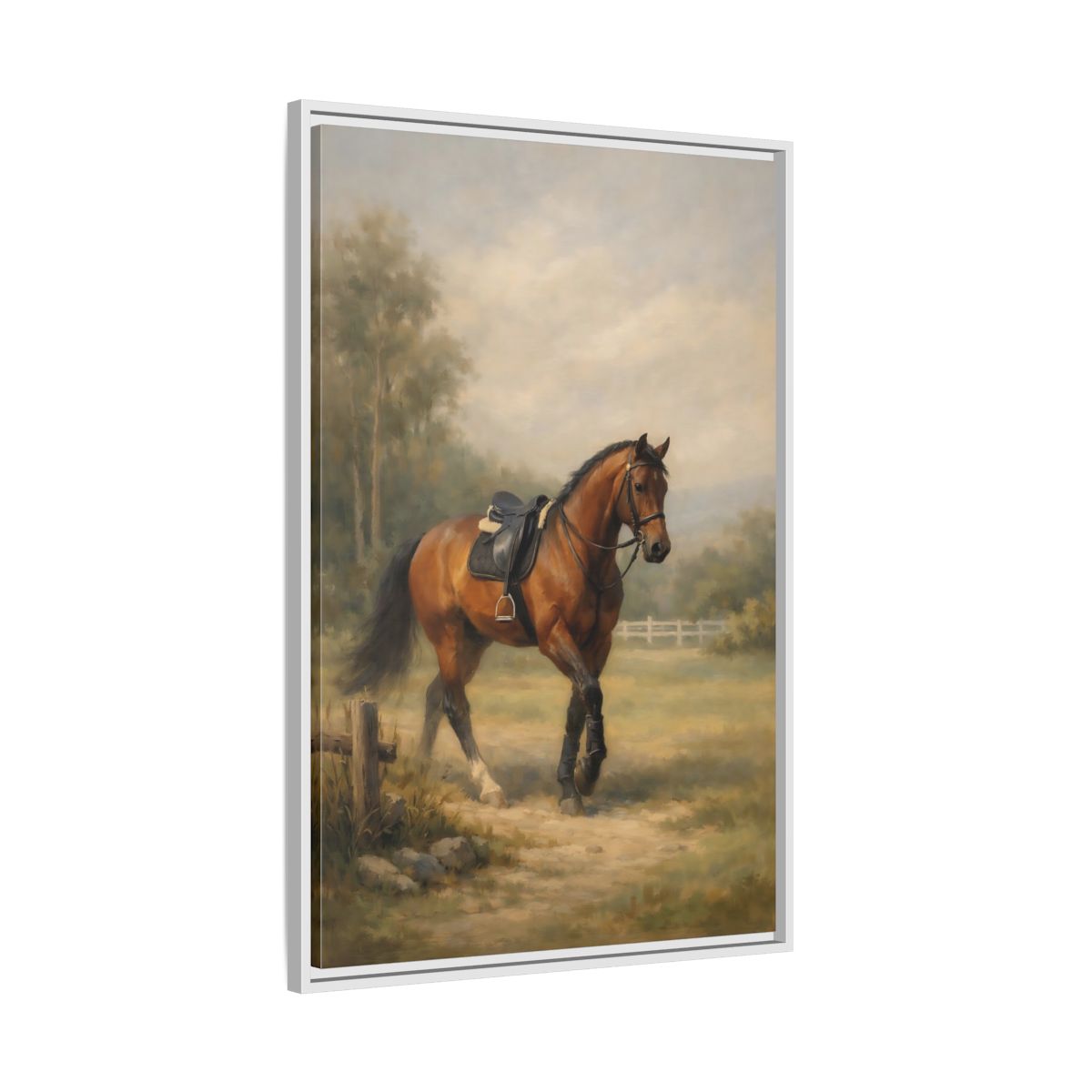 Side Mockup 9. Animals Horse Brown And Green shown as stretched canvas wall art