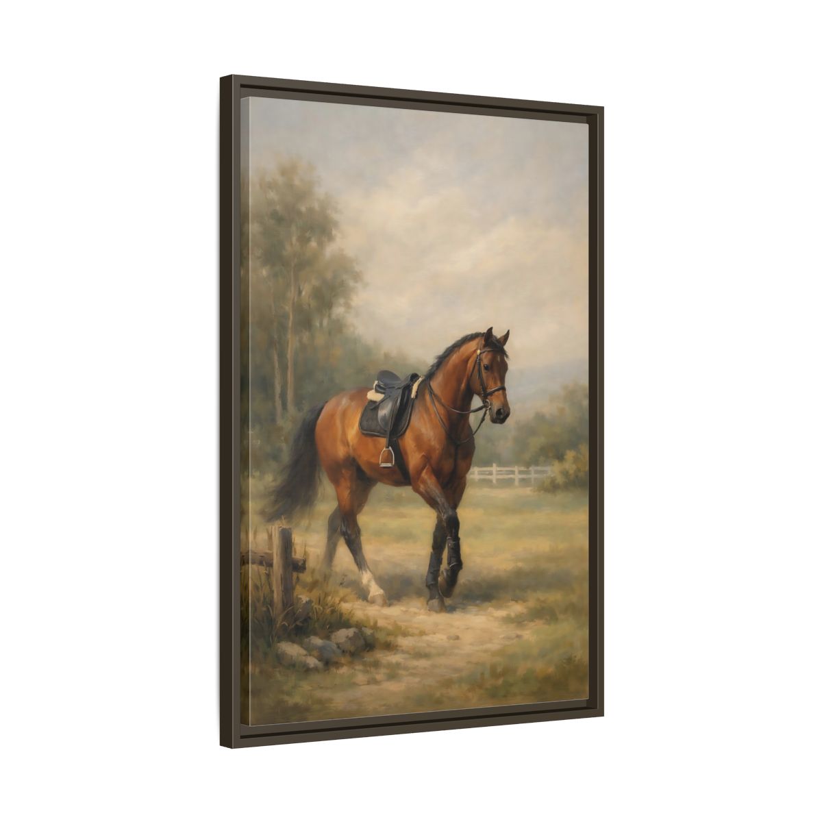 Side Mockup 12. Animals Horse Brown And Green shown as stretched canvas wall art