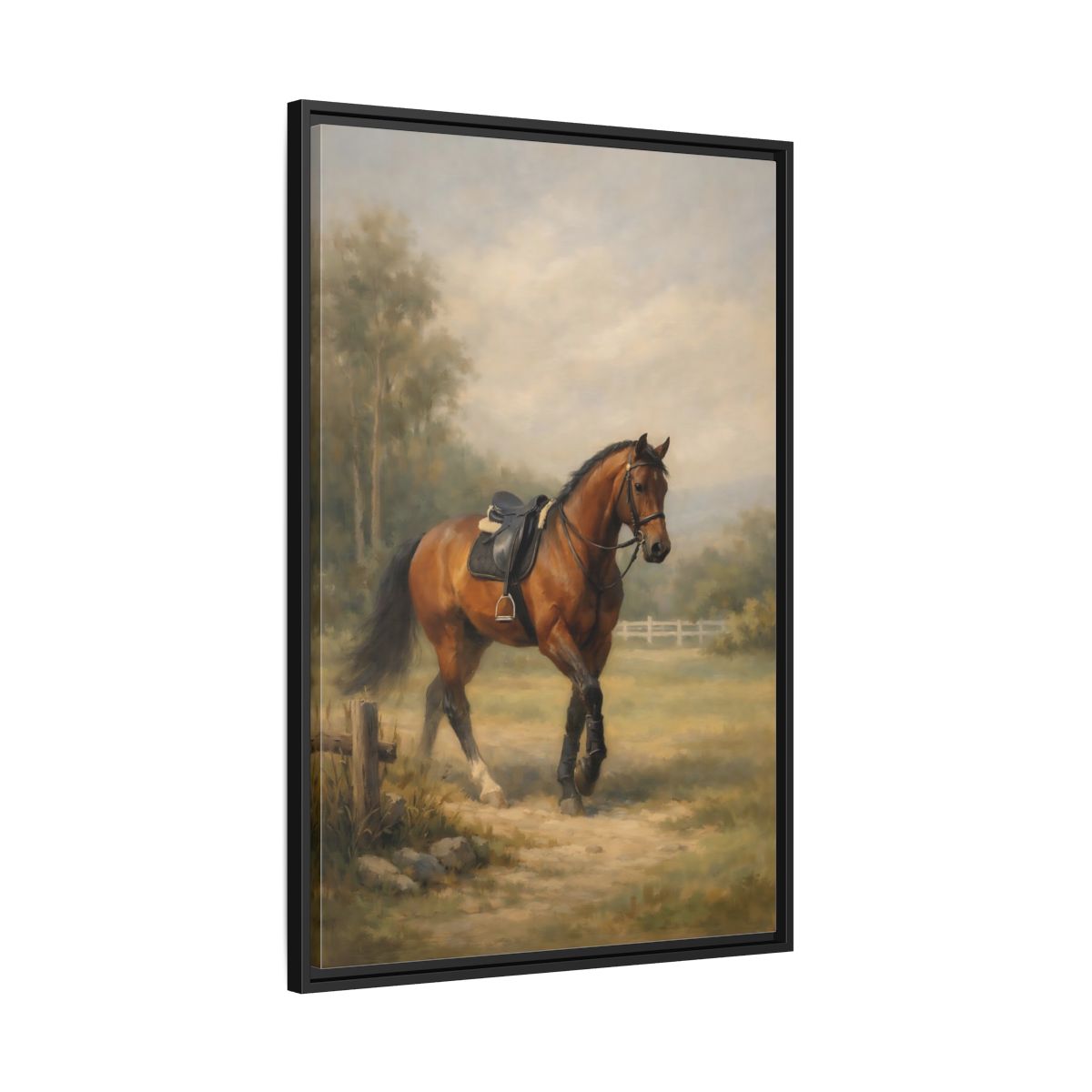 Side Mockup 13. Animals Horse Brown And Green shown as stretched canvas wall art