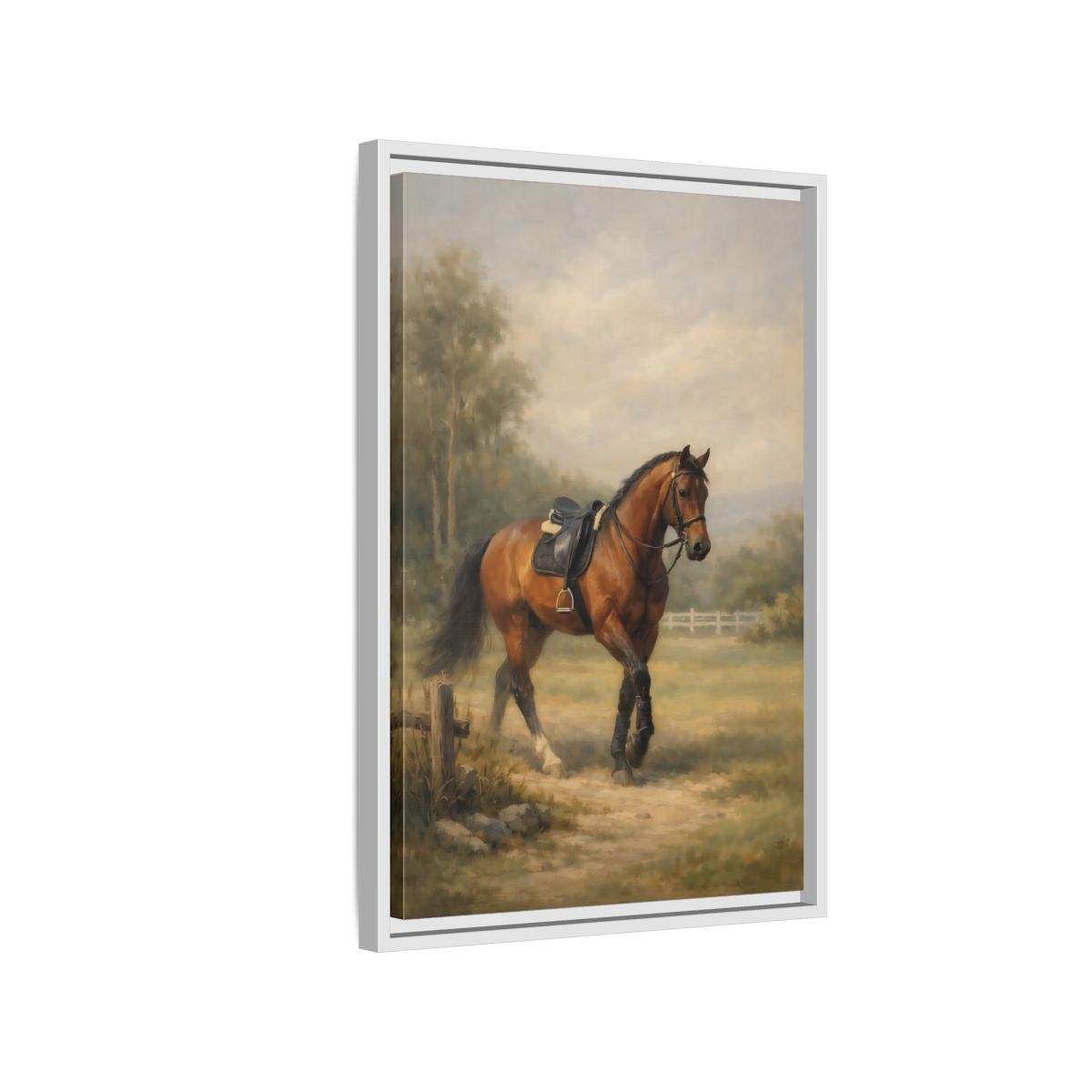 Side Mockup 1. Animals Horse Brown And Green shown as stretched canvas wall art