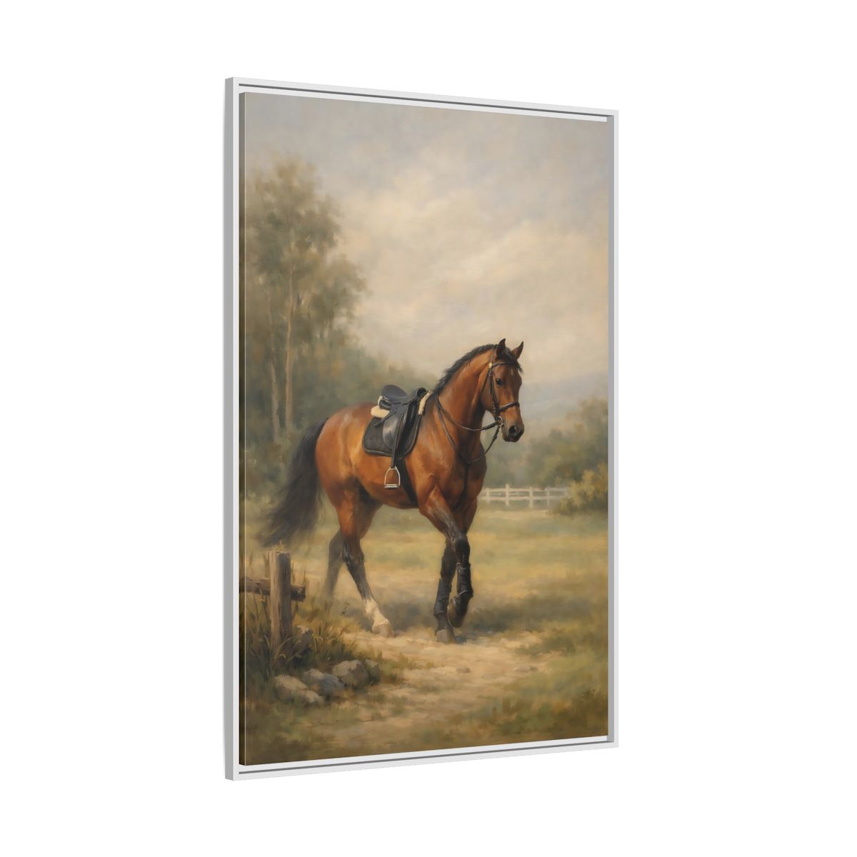 Side Mockup 7. Animals Horse Brown And Green shown as stretched canvas wall art