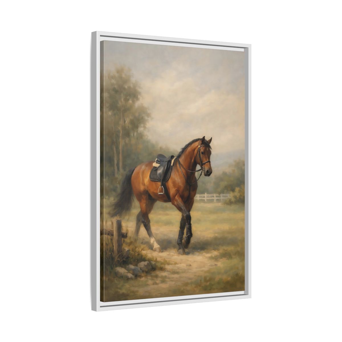 Side Mockup 11. Animals Horse Brown And Green shown as stretched canvas wall art