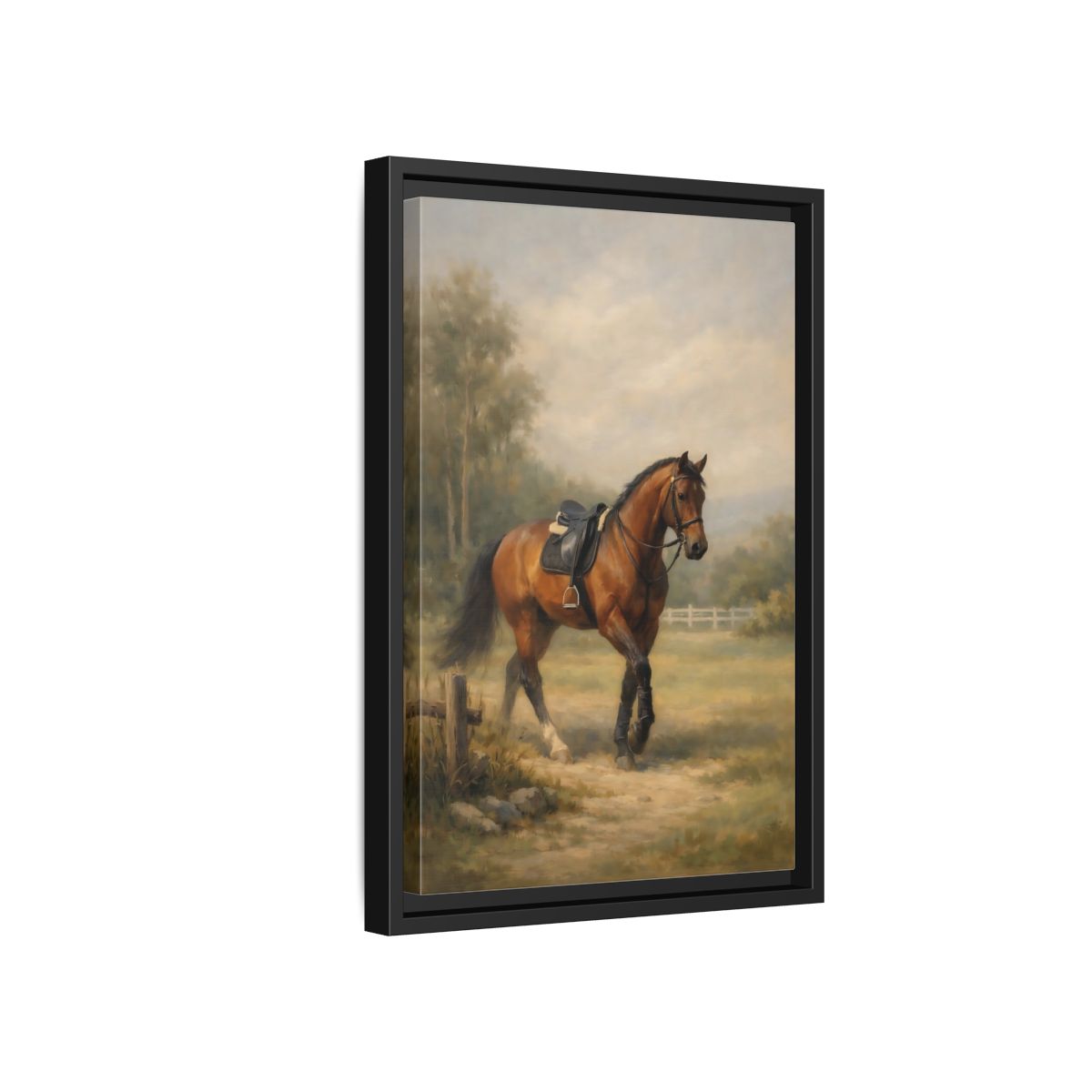 Side Mockup 6. Animals Horse Brown And Green shown as stretched canvas wall art