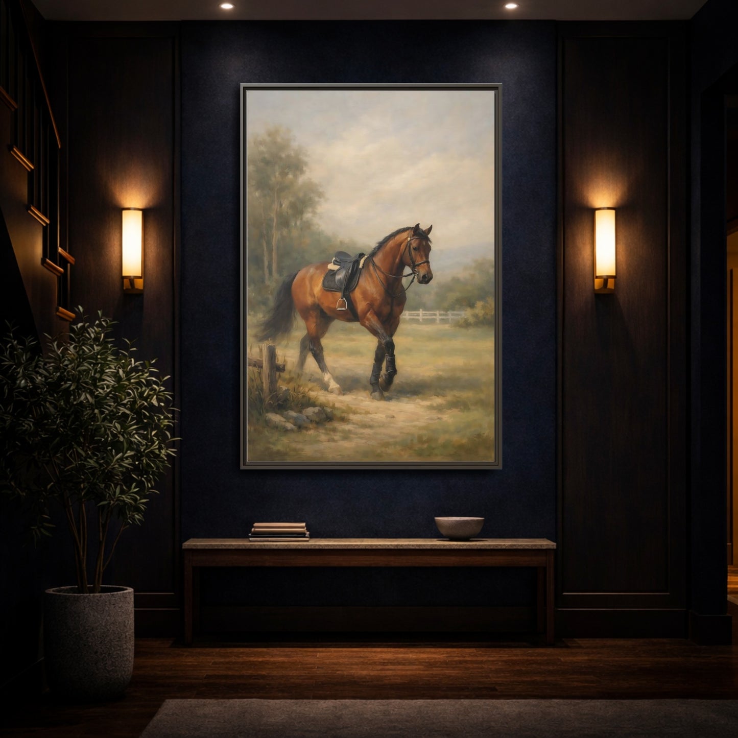 Mockup 3. Animals Horse Brown And Green shown as stretched canvas wall art