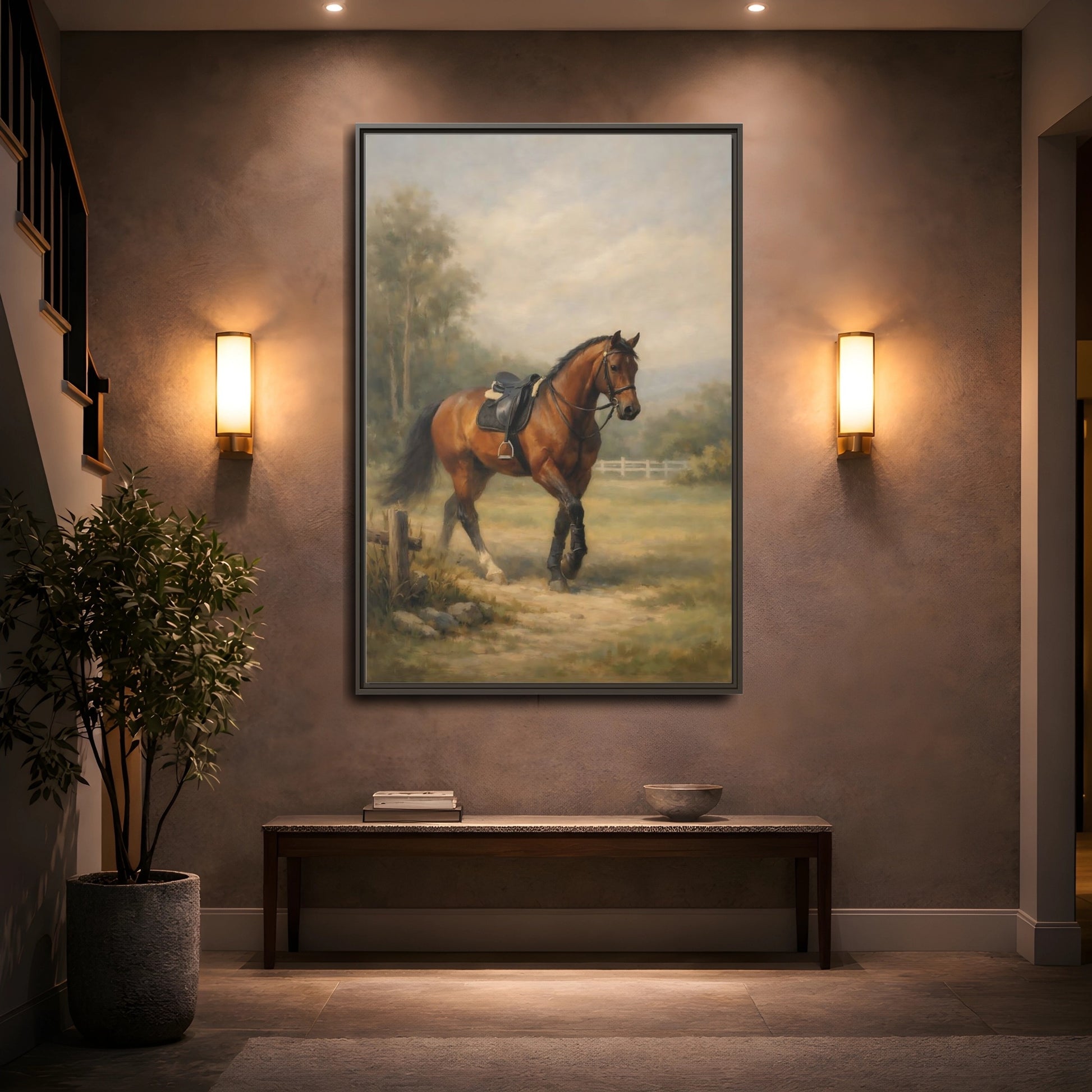 Mockup 4. Animals Horse Brown And Green shown as stretched canvas wall art