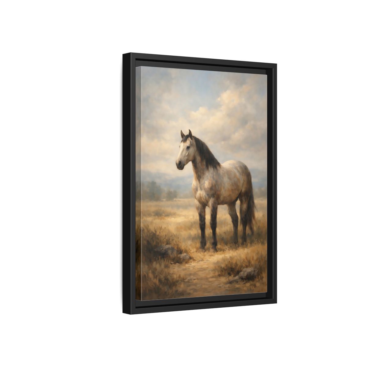 Side Mockup 6. Animals Horse Brown And Grey Horse shown as stretched canvas wall art
