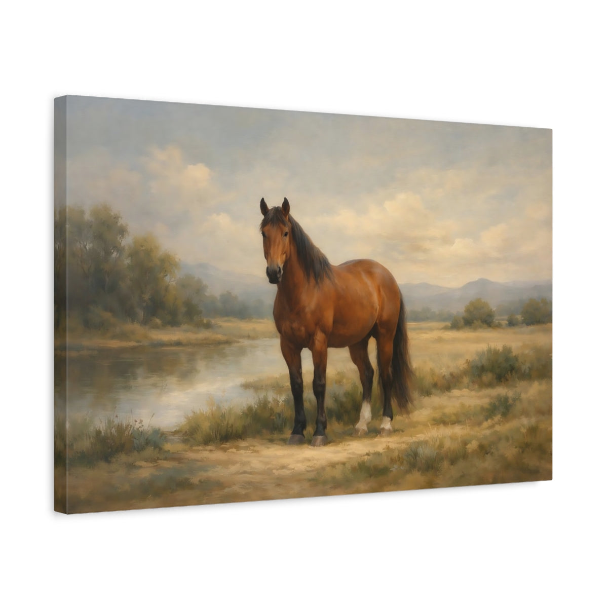 Side Mockup 3. Animals Horse Brown Horse shown as stretched canvas wall art