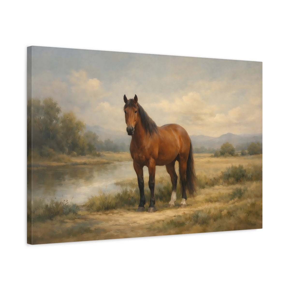 Side Mockup 2. Animals Horse Brown Horse shown as stretched canvas wall art