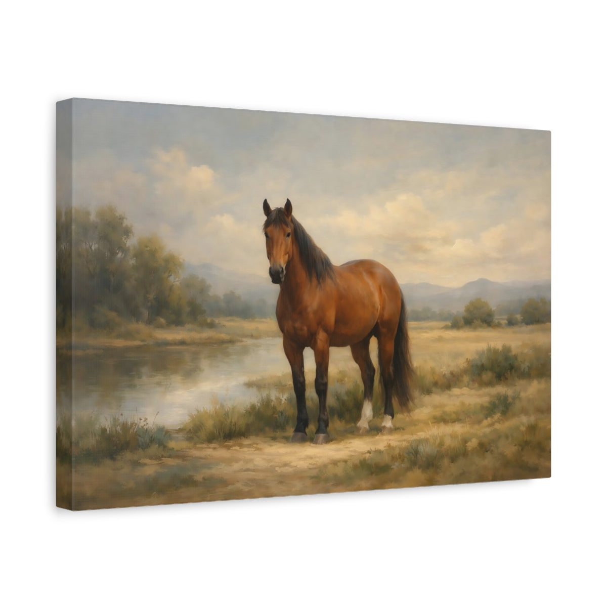 Side Mockup 4. Animals Horse Brown Horse shown as stretched canvas wall art