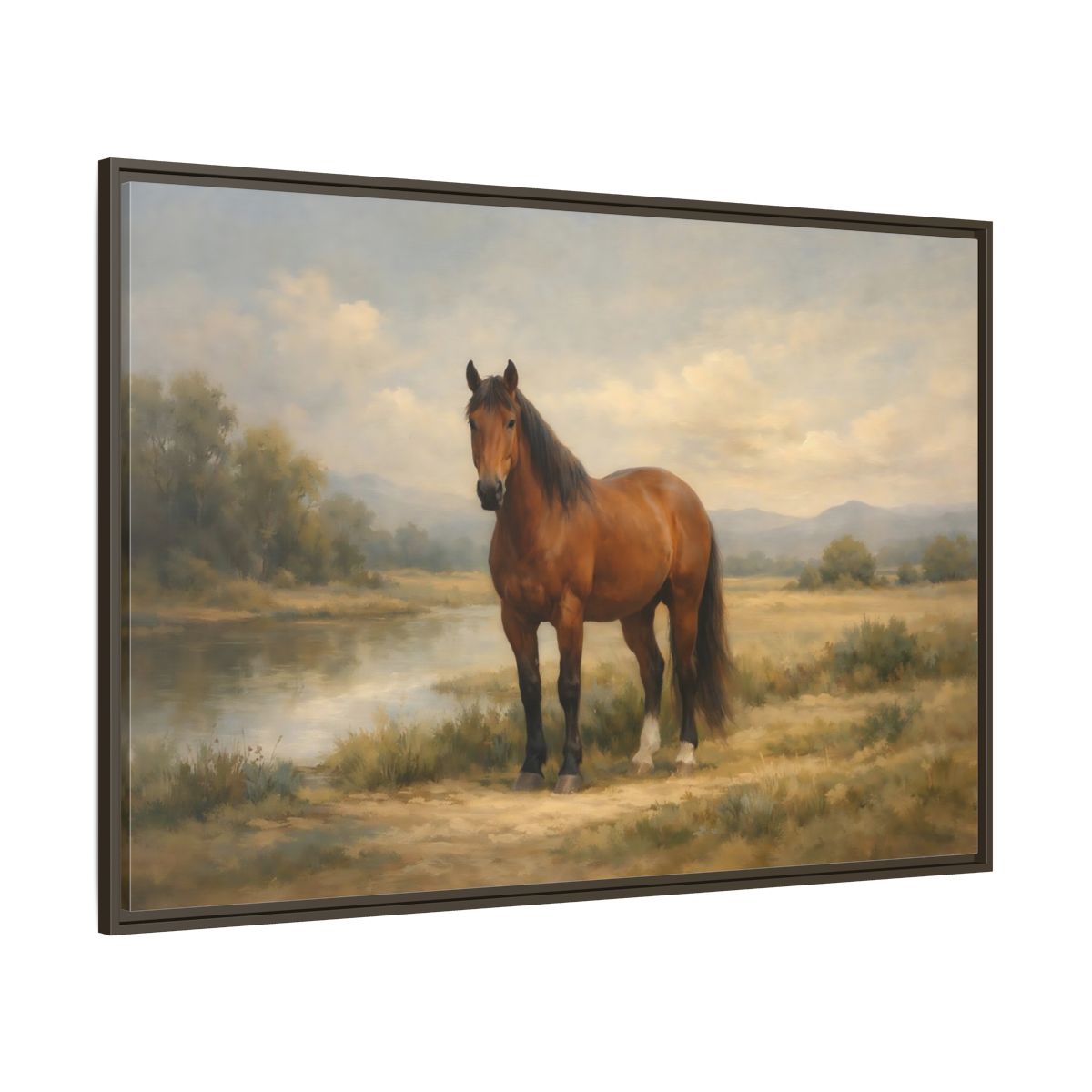 Main Mockup. Animals Horse Brown Horse Landscape shown as stretched canvas wall art