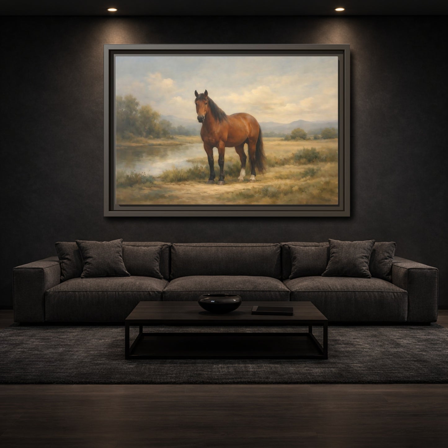 Mockup 2. Animals Horse Brown Horse Landscape shown as stretched canvas wall art