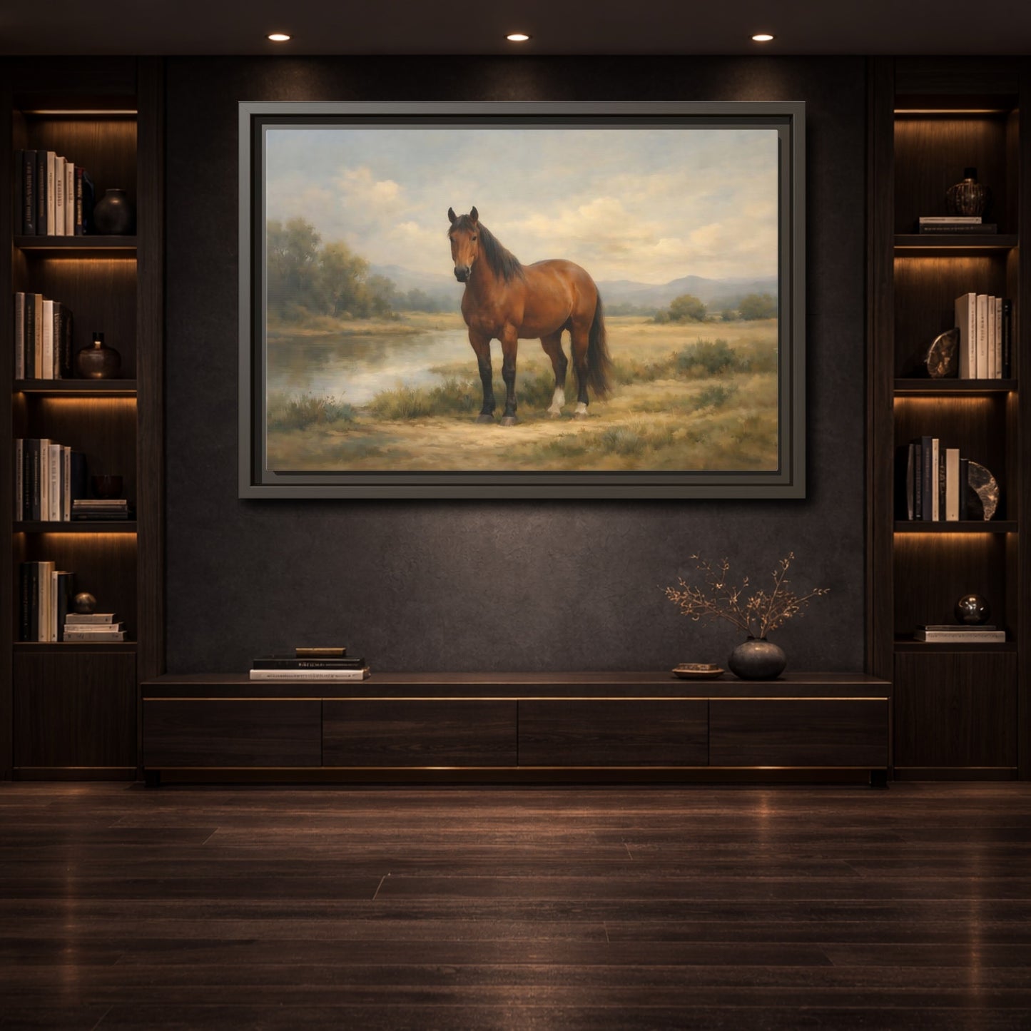 Mockup 3. Animals Horse Brown Horse Landscape shown as stretched canvas wall art