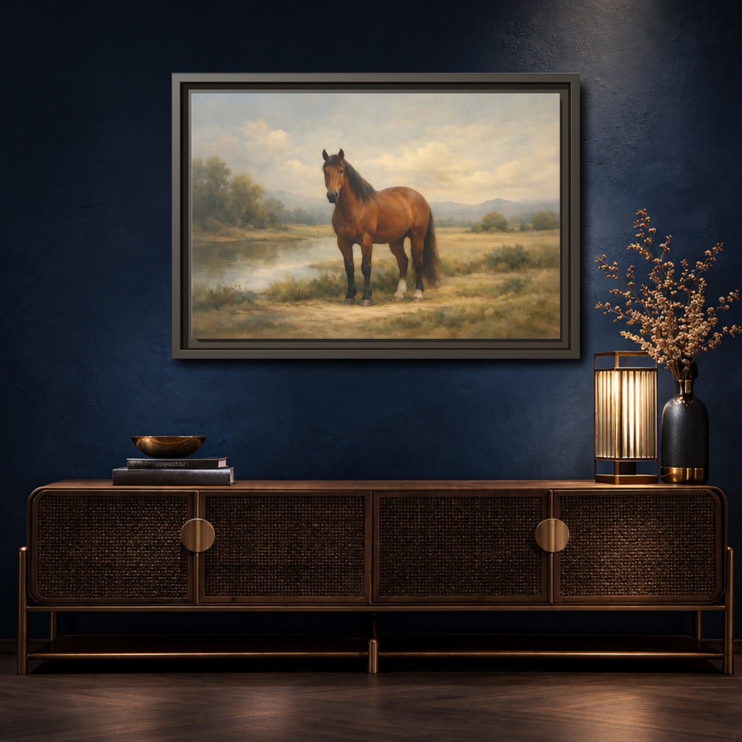 Mockup 4. Animals Horse Brown Horse Landscape shown as stretched canvas wall art