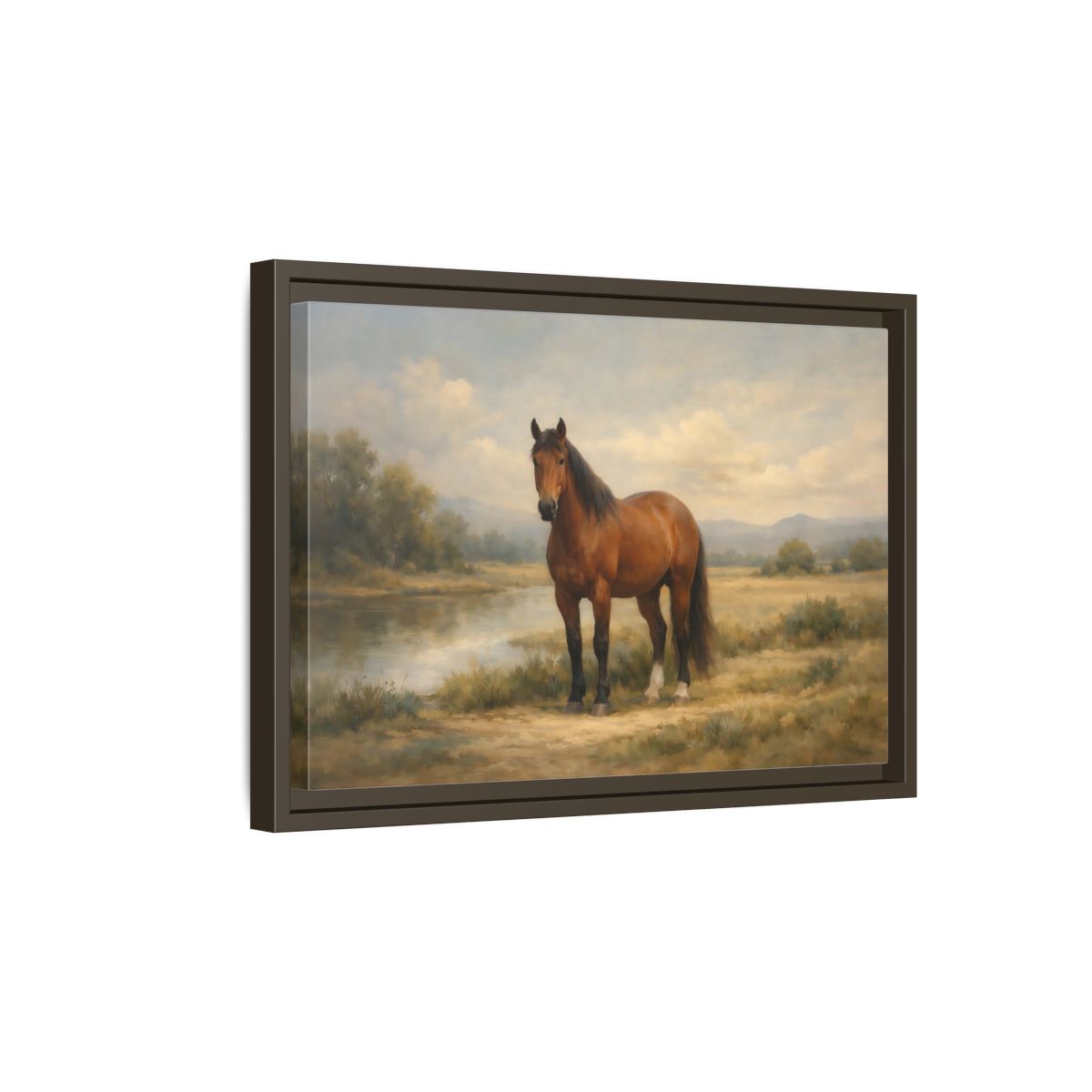 Side Mockup 5. Animals Horse Brown Horse Landscape shown as stretched canvas wall art