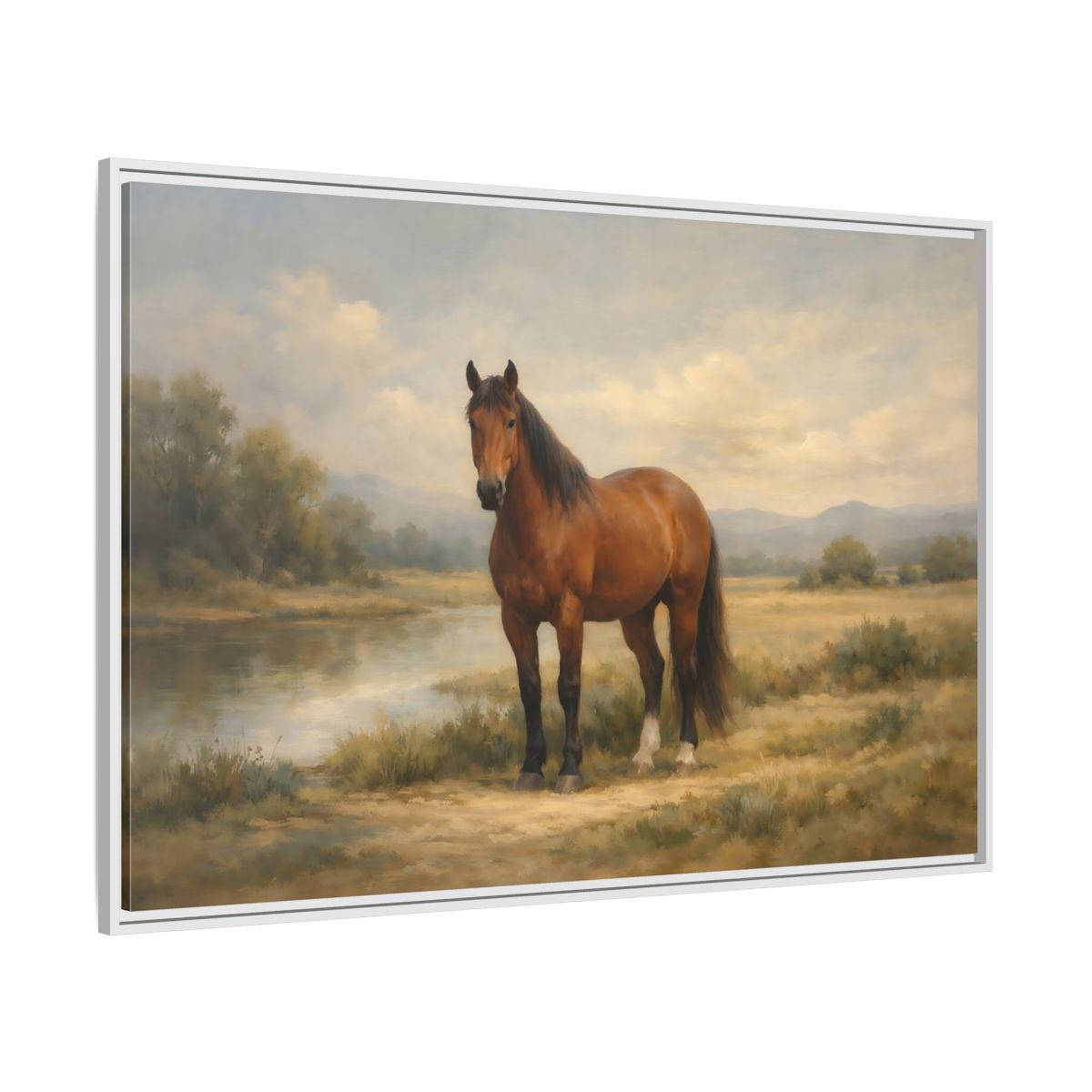 Side Mockup 7. Animals Horse Brown Horse Landscape shown as stretched canvas wall art