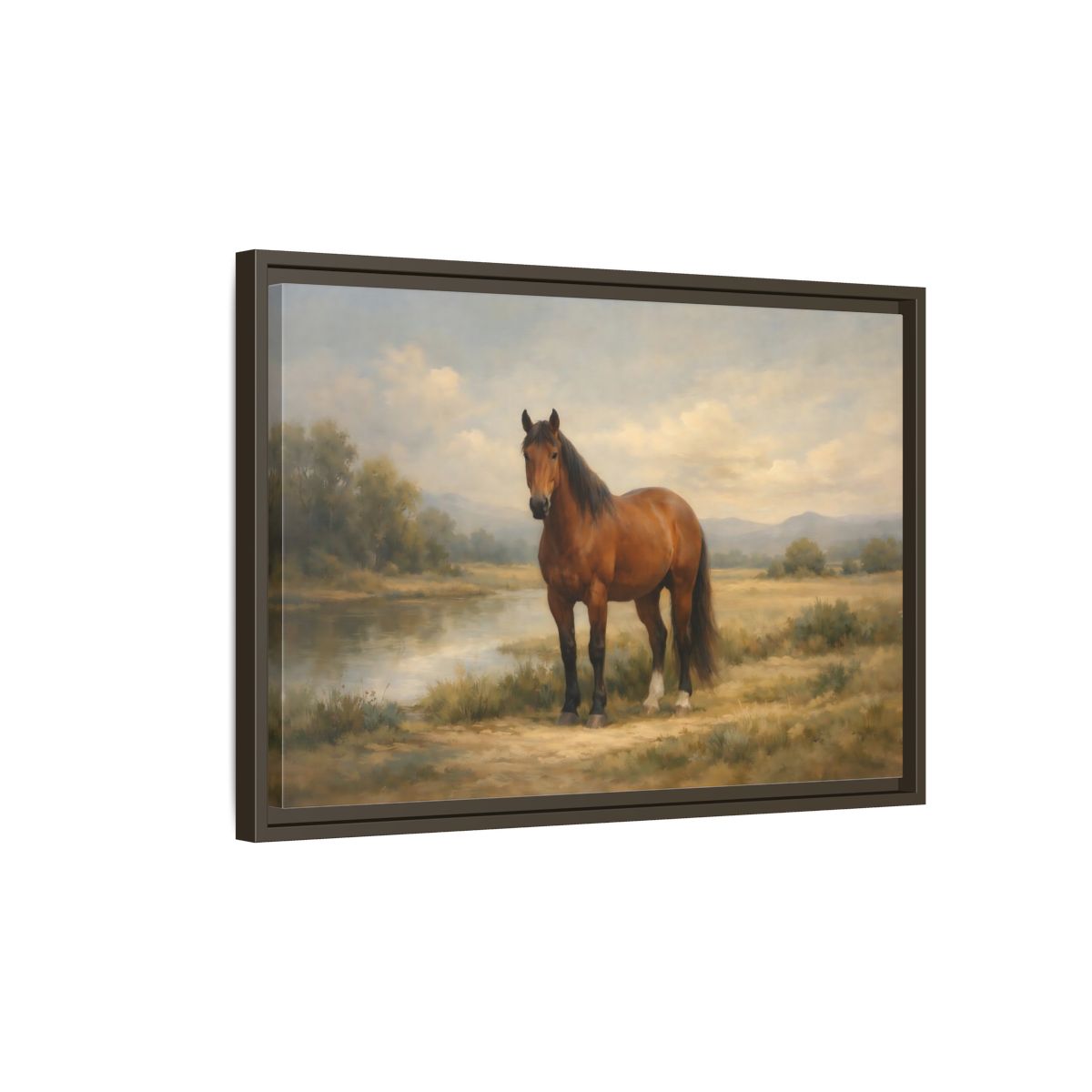 Side Mockup 2. Animals Horse Brown Horse Landscape shown as stretched canvas wall art