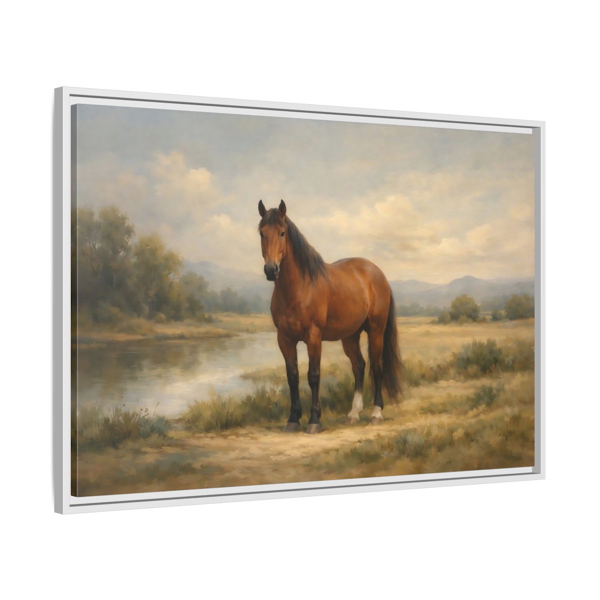 Side Mockup 8. Animals Horse Brown Horse Landscape shown as stretched canvas wall art