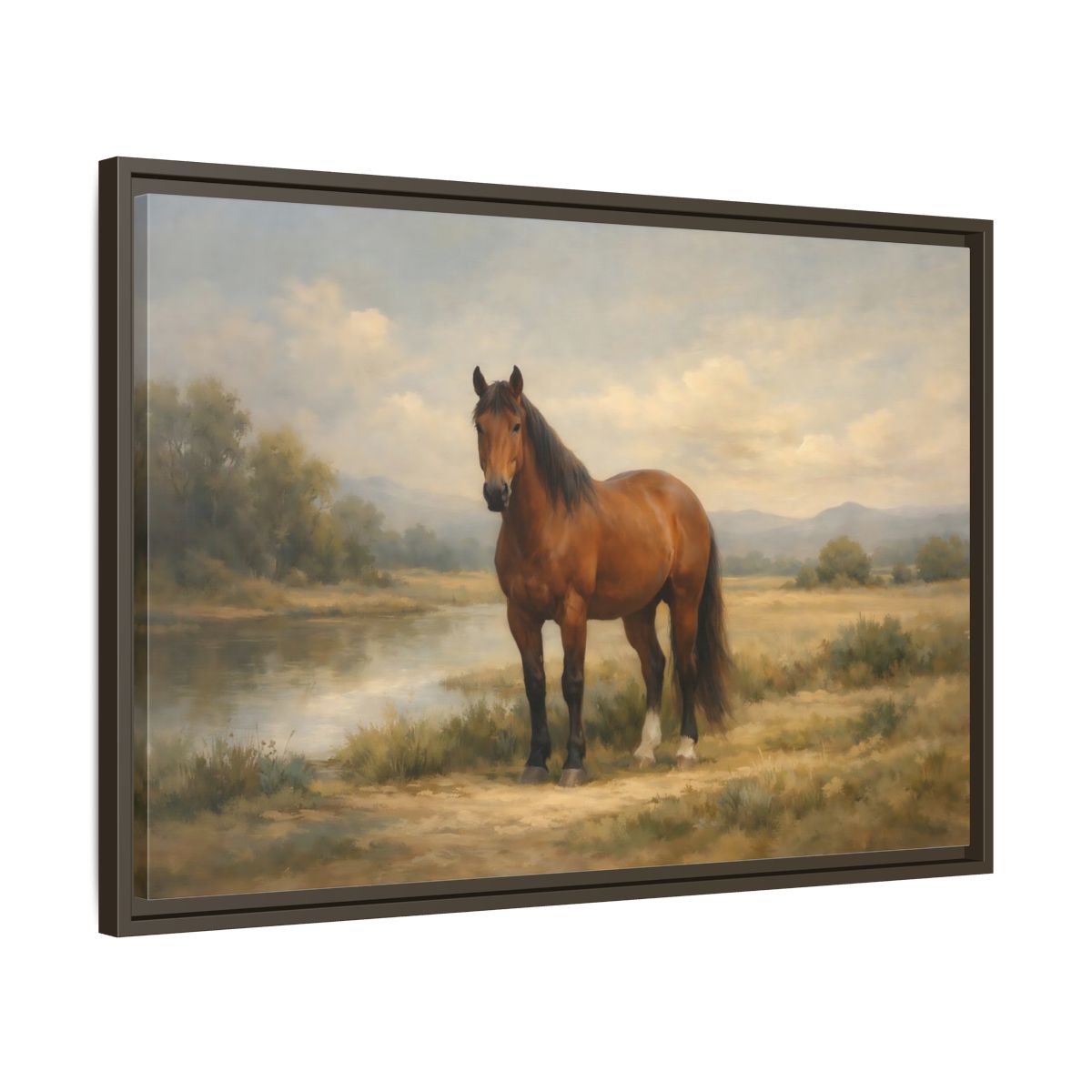 Side Mockup 11. Animals Horse Brown Horse Landscape shown as stretched canvas wall art