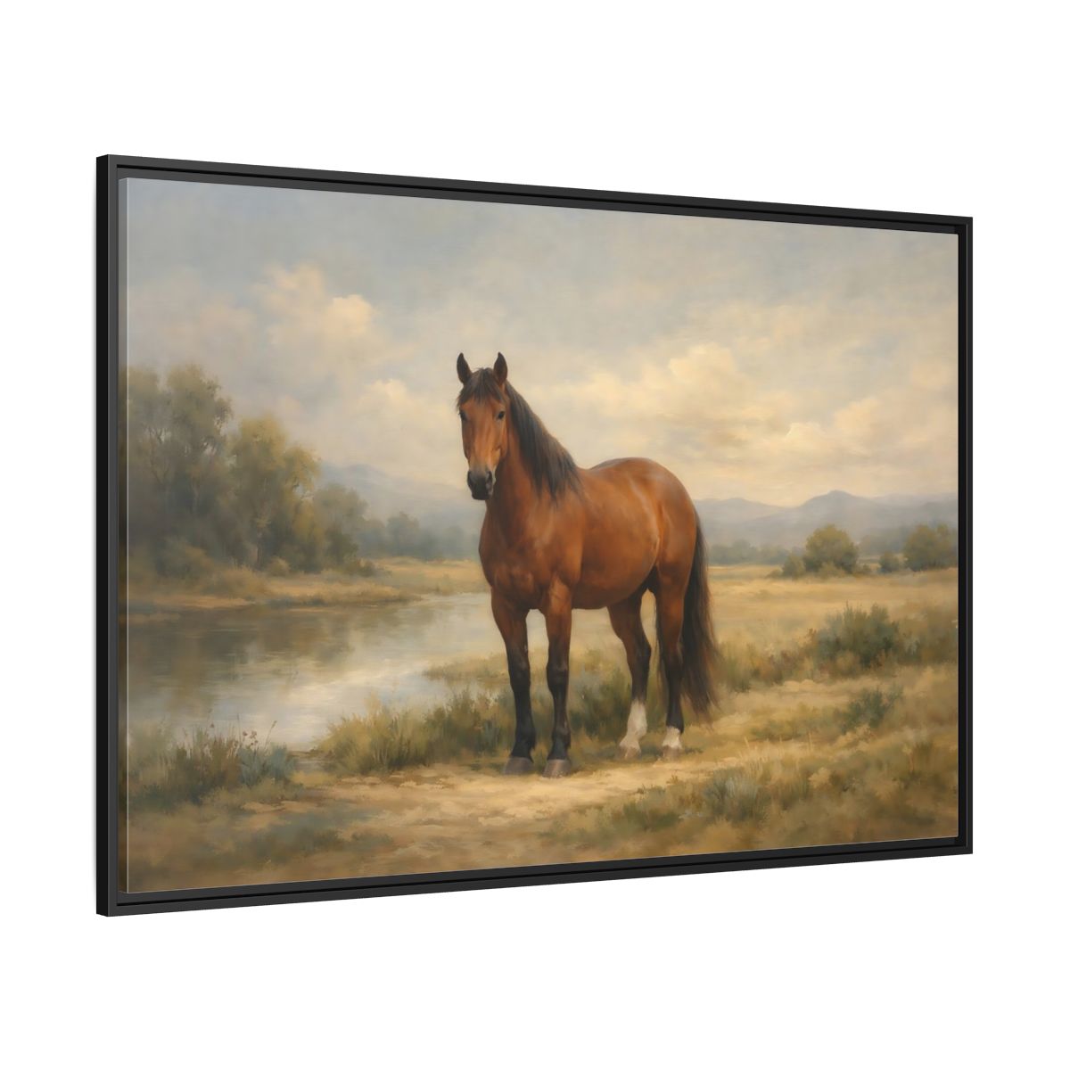 Side Mockup 12. Animals Horse Brown Horse Landscape shown as stretched canvas wall art