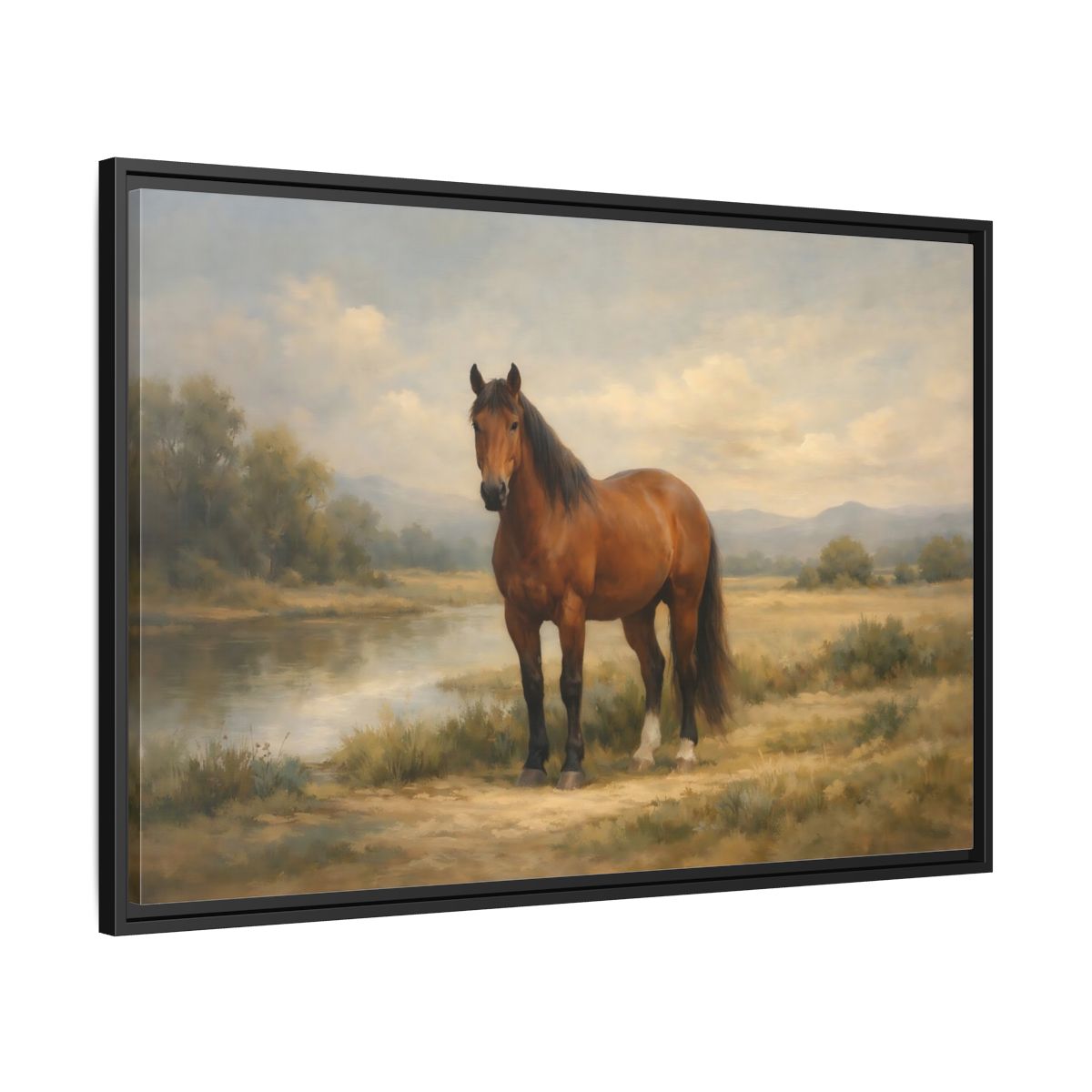 Side Mockup 13. Animals Horse Brown Horse Landscape shown as stretched canvas wall art