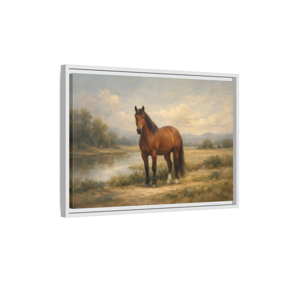 Side Mockup 1. Animals Horse Brown Horse Landscape shown as stretched canvas wall art