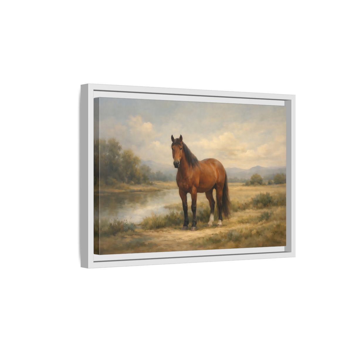 Side Mockup 4. Animals Horse Brown Horse Landscape shown as stretched canvas wall art