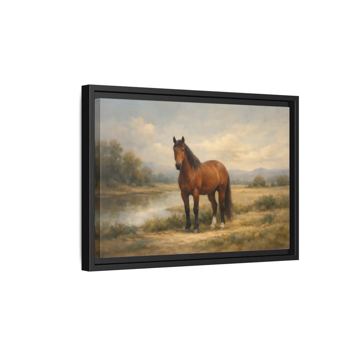 Side Mockup 6. Animals Horse Brown Horse Landscape shown as stretched canvas wall art