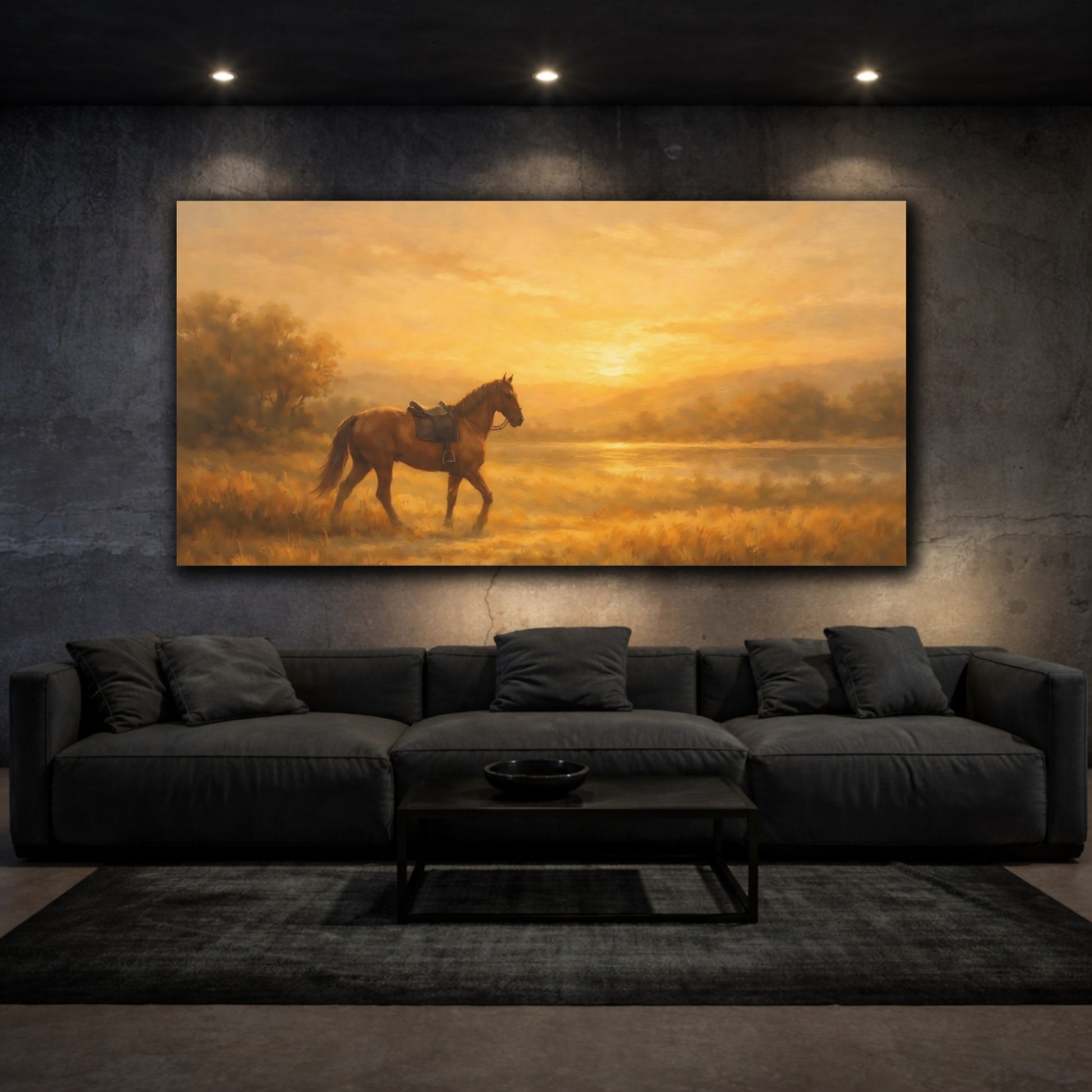 Mockup 2. Animals Horse Golden Hour Horse shown as stretched canvas wall art