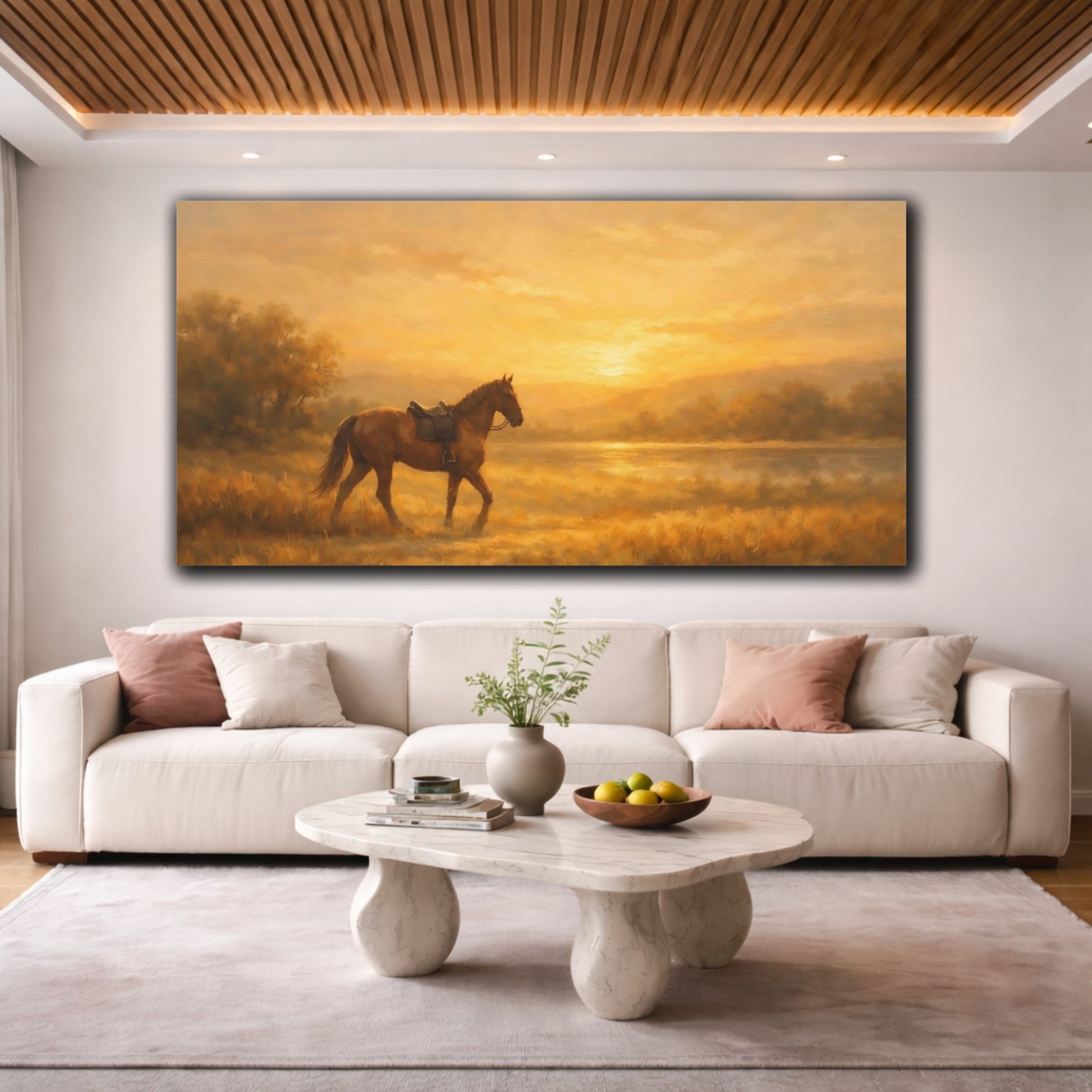 Mockup 3. Animals Horse Golden Hour Horse shown as stretched canvas wall art