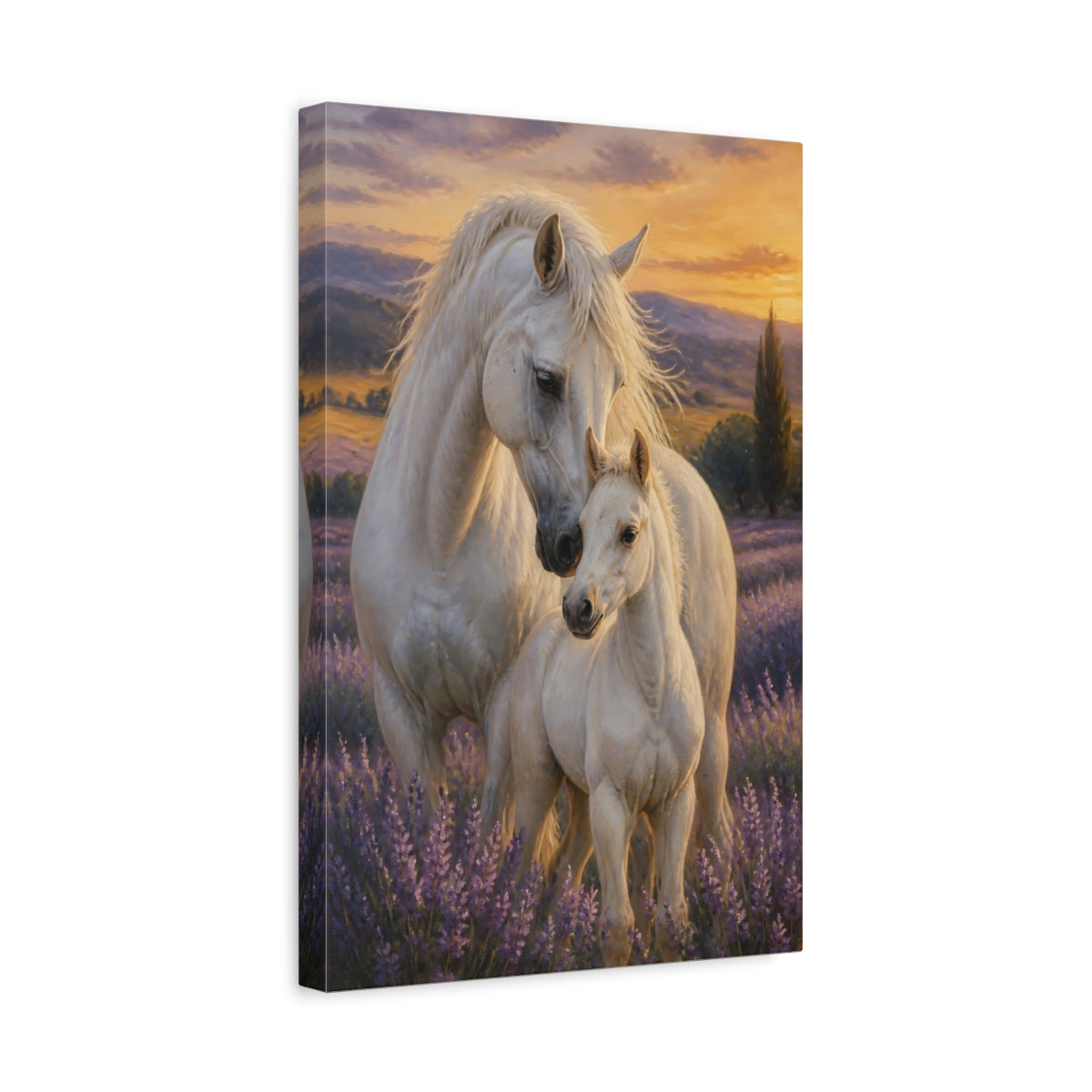 Side Mockup 4. Animals Horse In Lavender Meadow shown as canvas print